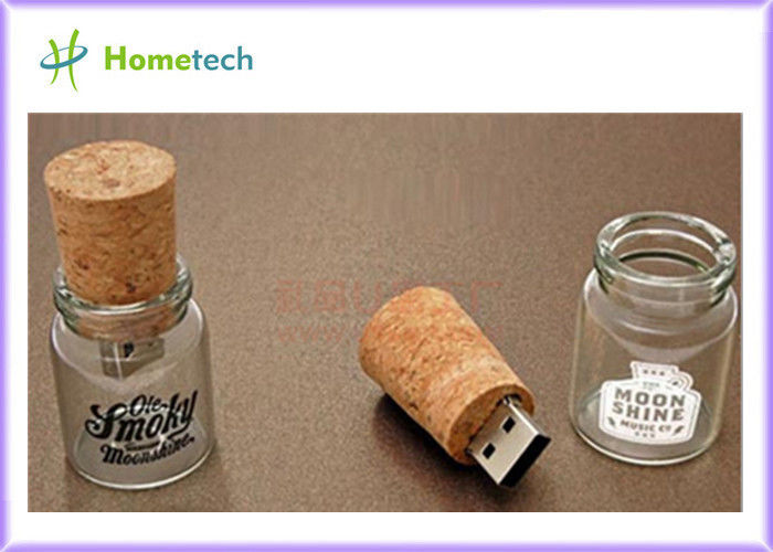 Mensagem de vidro de madeira transparente em uma movimentação 4GB 8GB do flash do Usb da garrafa