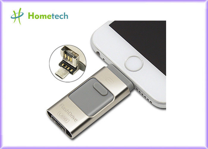 Vara dourada da memória do metal 32GB USB do telefone de OTG para IPhone/PC, garantia de 1 ano